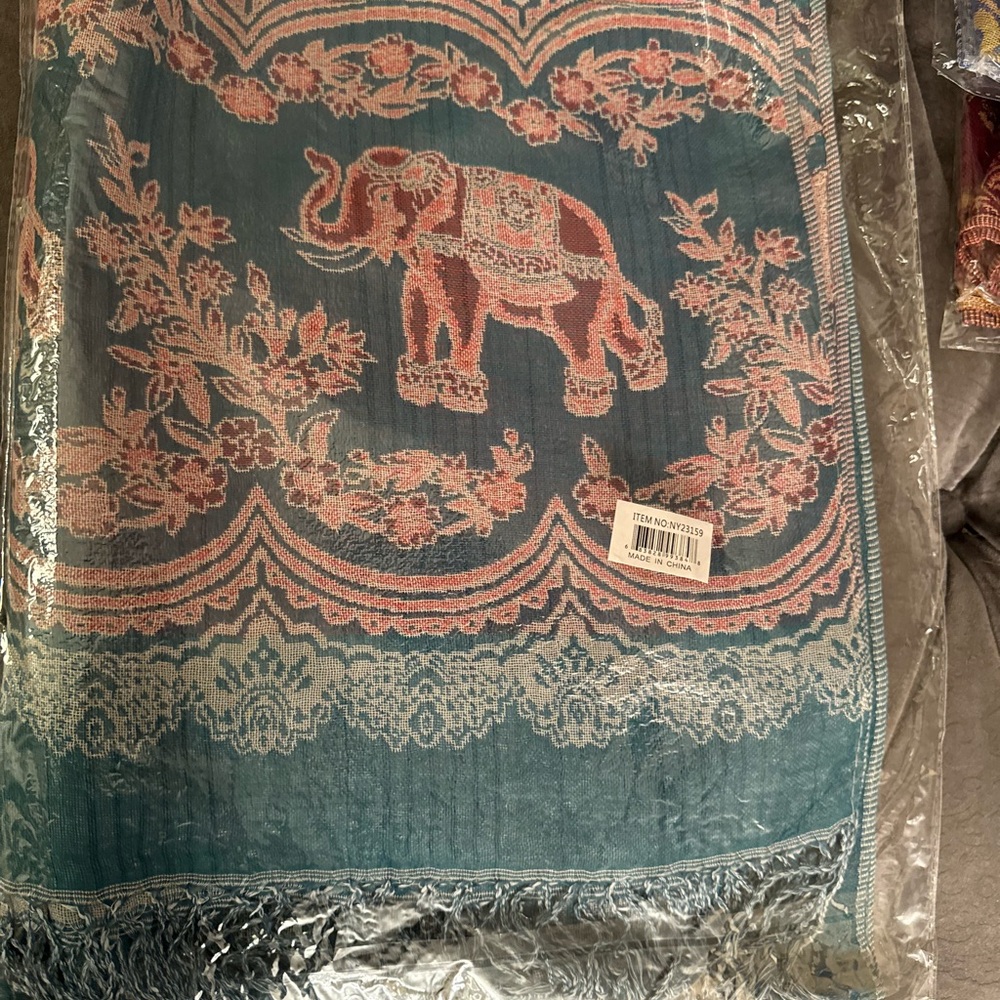 Elephant Patterned Blue and Pink Scarf